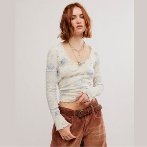 WE THE FREE by FREE PEOPLE Clover Print Long Sleeve Thermal Top, size XS